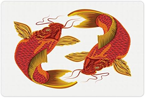 Tapete de estimação japonês lunarable para comida e água, ilustração de peixes de carpa koi com tons quentes orientais da