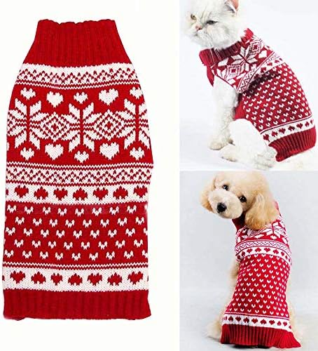 Bolbove Pet Red Snowflake Turtleneck suéter para cães pequenos e gatos malhas