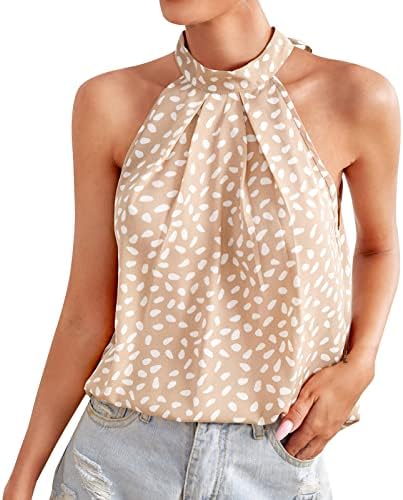 Campa de blusa de brunch para mulheres de verão sem mangas impressão gráfica floral plissada Top R0 R0
