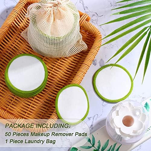 50 peças Bamboo Cotton Reutiliza Removedor de maquiagem almofadas de removedores faciais Pasas de limpeza facial Removedor de fundação