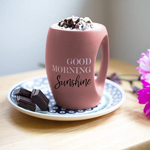 Pavilion Gift Company 10521 Pink Huggable Hand Warming 16 Oz Coffee Cup Caneca Good Morning Sunshine