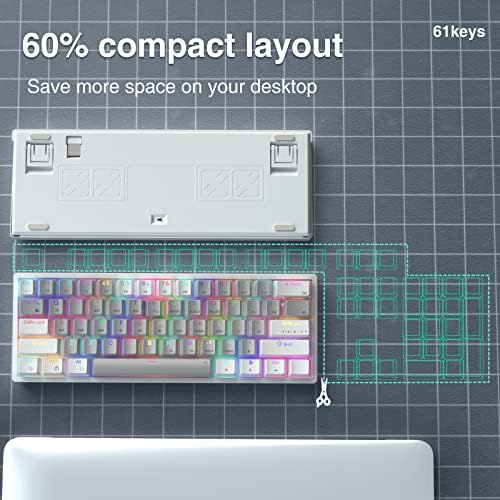 Solakaka SK961 60% do teclado de jogos sem fio com modo triplo Bluetooth/2,4GHz/USB-C com fio RGB Backlight 61 Keys sem fio