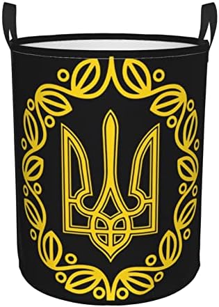 Brasão de braços da Ucrânia Lavanderia Tester cesto circular cesto de roupas de roupa dobrável para o quarto cesto de banheiro