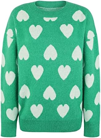 Sweater for Women Women Heart Presd de manga longa de manga longa top top de malha casual camiseta de pescoço solto blusa de suéteres confortáveis