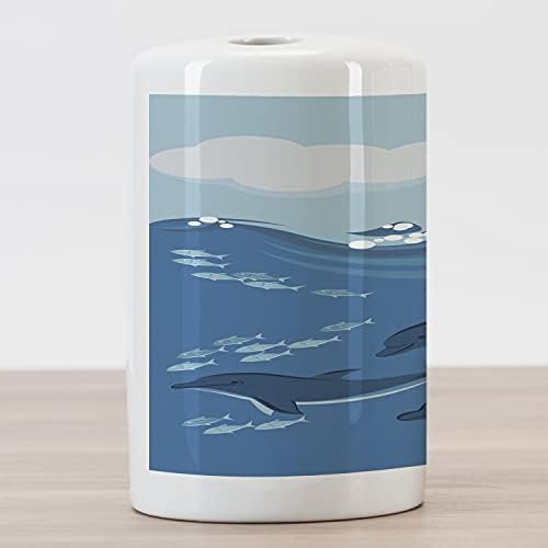 Ambesonne Náutico de escova de dentes cerâmica, desenho animado de estilo de vida marítimo oceânico com golfinhos e