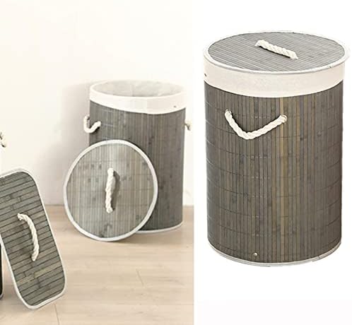 Mumusuki Grande cesto de lavanderia com tampa, cesto de lavanderia dobrável cesta de mercearia de bambu Dirty Roupas Storage Bucket