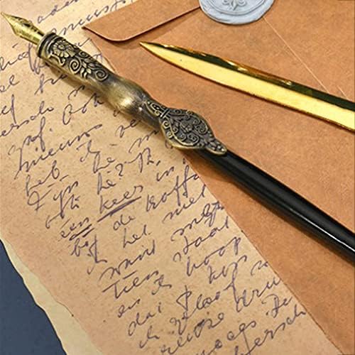Joyeee Wooden Dip caneta com tinta, faca de abridor de cartas vintage, suporte para caneta, velas de tealight, idéia para escrever,