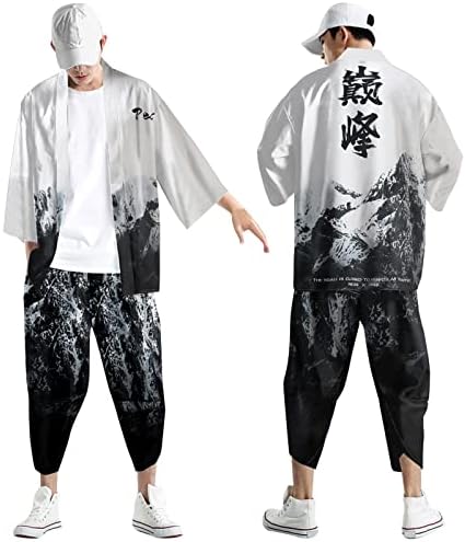 Mensura urbana de lazer urbano relaxado impressão digital Kimono Cassock Cardigan Camisa Camisa Men Snow Suit