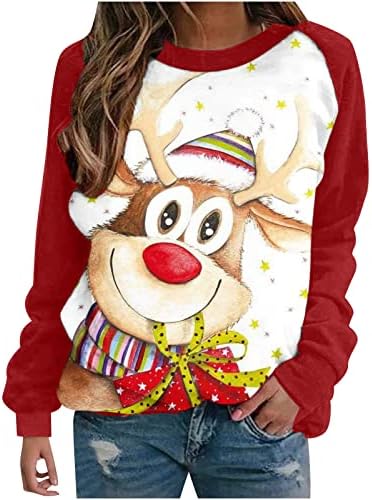 Camisas de Natal femininas Papai Noel e veado Túnica de túnica longa Manga longa Baseball Tshirt Crewneck Blusa Top Sweatshirt