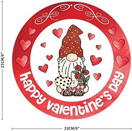 CowkissSign Feliz Dia dos Namorados Gnome Metal Tin Sign Placa Red Heart Wreatch Pink Gnome Aluminium Art Sinais de amor férias