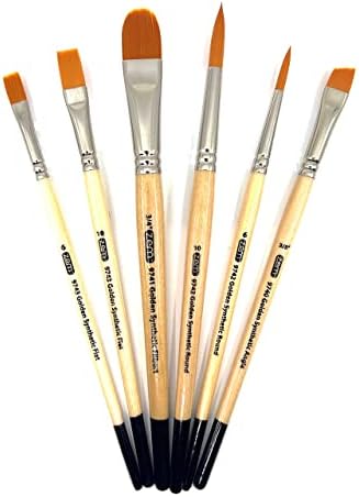 ZEM Brush Golden Synthetic Combo Conjunto 6 PCs Brushes oval 3/4 , Shaders 6 e 10, Rounds 6 e 10, ângulo 3/8