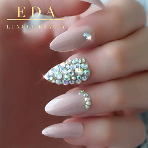 EDA Luxury Beauty Nude Bege Rhinestones Pressione unhas com design - cola em unhas com cristais, unhas de acrílico e unhas falsas para unhas - unhas longas unhas falsas, unhas estiletas, unhas em unhas com encharms de unhas 3D