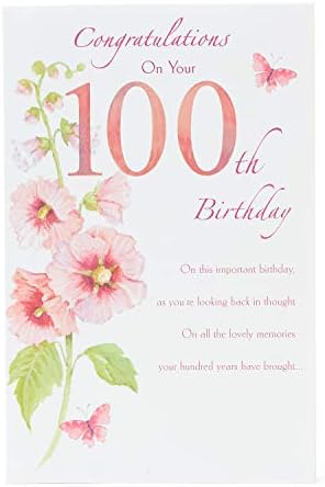 Cartão de 100º aniversário - cartão de aniversário para mulheres - delicado design de flores rosa
