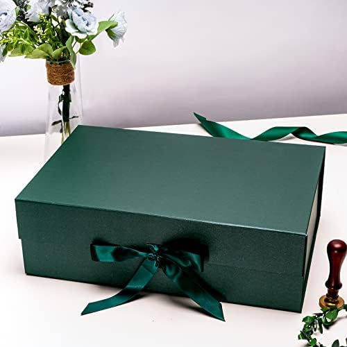 Caixa de presente verde de 2pcs WrapAholic com fita de cetim, caixa de presente dobrável 14x9x4,5 polegadas com fechamento magnético