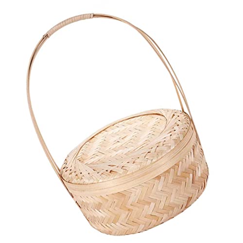 Homoyoyo Bamboo Piquennic cesto de piquenique com tampa de cestas de flor de flor rústica Recipientes de armazenamento
