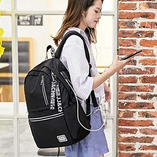 Van Caro Unissex Oxford Backpack à prova d'água Large School Bag Rucksack com USB, Black