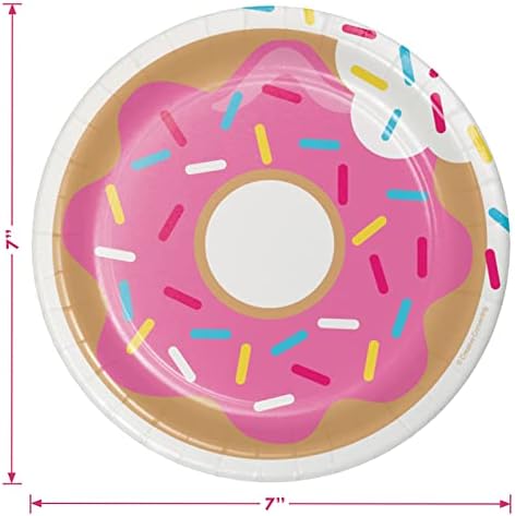 Donut Party Supplies - Placas de sobremesa de papel de rosca, guardanapos de bebida e garfos e garfos
