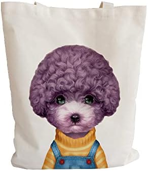 Dog fofo de impressão natural bolsa com padrões de design de machine estampada lavagem de bolsas de bolsa de bolsas de mercearia