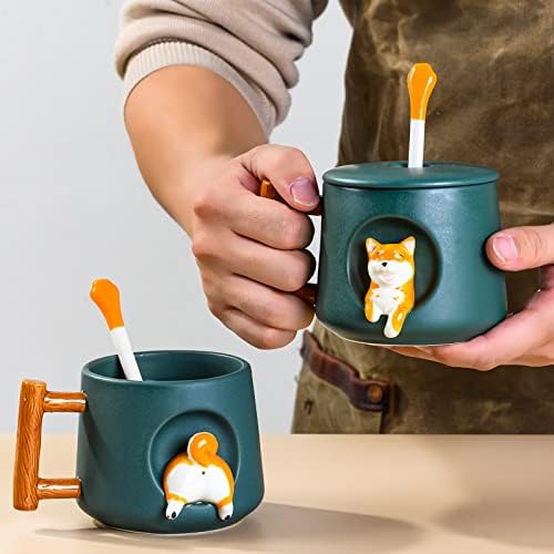 Presentes para mulheres para amantes de cães, Shiba Inu Cute Cavela de Caça, caneca de café com tampa e alça, presentes dele e dela, presente de aniversário criativo, presente de noivado, presente de casamento, presente de casal, 15oz