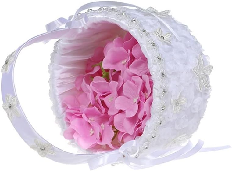 Doubao Flower Basket Casket Cerimônia de casamento Cestas de cetim de cetim lidam com flores de renda Decoração
