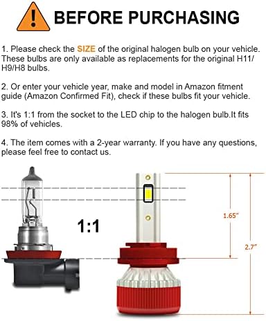 Bulbos de farol de LED de AUTECH H11/H9/H8, 110W 22000 Lumens 600% Brilho 6000K Kit de conversão LED Kit de lâmpada IP68 à prova d'água, pacote de 2