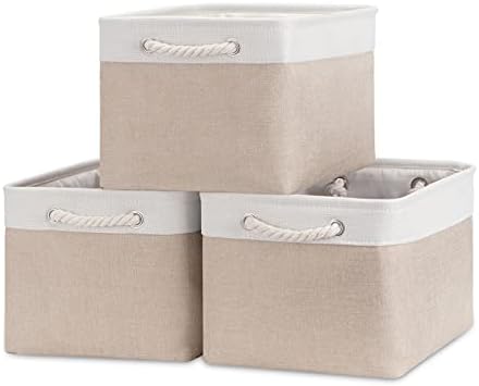 Bidtakay cestas grandes caixas de armazenamento de tecido com alças [3 pacote] cesto de armazenamento dobrável para prateleiras 15 x 11 x 9,5 polegadas de tela para organização de armário de armazenamento