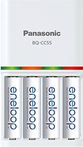 ENELOOP Panasonic BK-4MCA24/CA AAA 2100 Ciclo NI-MH Baterias recarregáveis ​​pré-carregadas e BQ-CC55SBA Bateria individual avançada 3 horas Charge rápido com 4 luzes de carga LED Luzes indicadoras