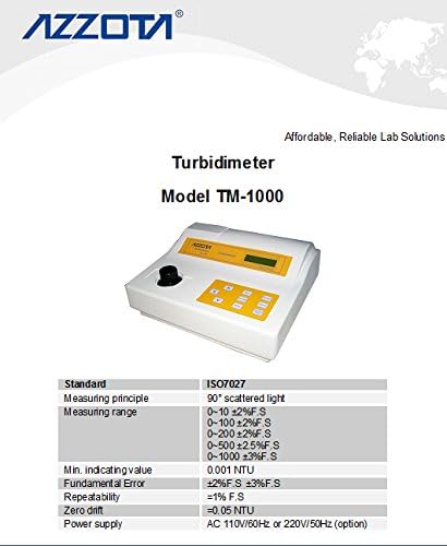 Azzta-bancada de turbidímetro digital Medidor de turbidez 0,001-1000ntu