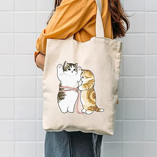 Çinar Bez zanta A.ş. Saco de Tote Cinar, sacola de lona para mulheres com estampa de gato, bolso interno com zíper, sacos