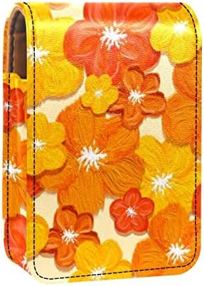 Bolsa de batom de batom de maquiagem de oryuekan com espelho portátil de armazenamento de batom portátil Organizador de armazenamento de brilho labial, pintura a óleo Flores laranja adorável floral