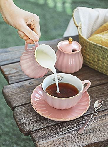 AmazingWare Royal Tea Cups e pires, com acabamento e presente de ouro, copos de café britânico, conjunto de chá de porcelana, conjunto de 6 - rosa