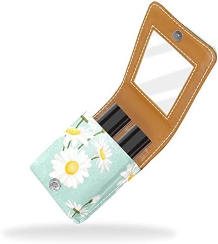 Mini estojo de batom com espelho para bolsa, Daisy Chamomile Flowers Portable Case Holder Organization