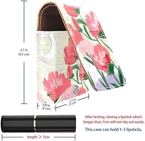 Mini maquiagem Oryuekan Saco de maquiagem com espelho, bolsa de embreagem Caixa de batom de couro de couro, pintura a óleo de cravo rosa Flor da primavera