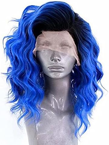 Xzgden ombre azul bob parte parte peruca preto raízes azuis onda corporal perseguição peruca frontal para mulheres resistentes