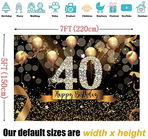 Sensfun 10x8ft feliz 40º aniversário fotografia fotográfica glitter glitter balões e dourado Balões de fundo para adultos