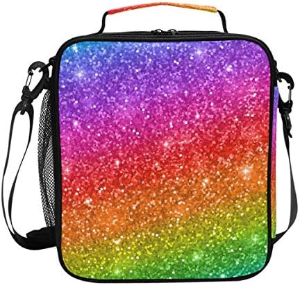 My Little Nest Isoller Cooler Square Tote Bag Bag Multicolor Glitter Rainbow Térmico Trabalho Térmico Piquenique Alimentação de