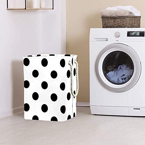 DjRow cestar pontos pretos manchas brancas bolinhas altas lavanderia dobrável com alças roupas dobráveis ​​e cestas de armazenamento