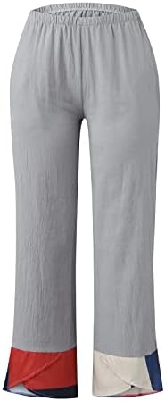 Miashui calça curta Mulheres casuais com bolsos calças cintura elástica Mulheres de algodão solto de linho largo de linho largo casual
