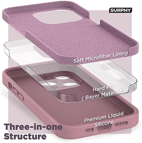 Caixa de silicone roxo Surphy Lilac + 3 protetor de tela de embalagem para iPhone 14 Pro 6,1 polegadas