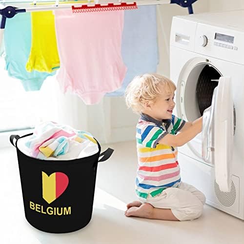 Love Bélgica Cesta de lavanderia dobrável Lavanderia cesto de lavanderia bolsa de armazenamento com alças