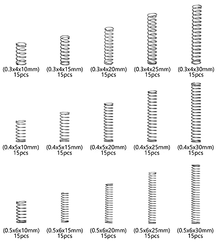 Kit de sortimento de Springs de compressão Creeya, 15 tamanhos diferentes 225pcs mini molas de aço inoxidável para reparos,