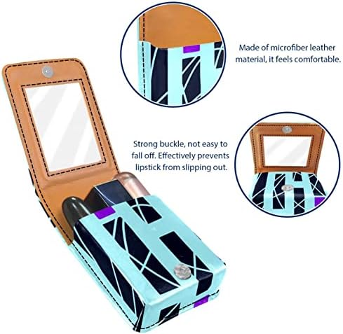 Mini maquiagem de Oryuekan com espelho, caixa de batom de bolsa de embreagem, linhas de padrões geométricos azul moderno