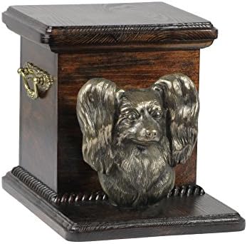 Papillon, memorial, urna para as cinzas de cachorro, com estátua de cães, Artdog