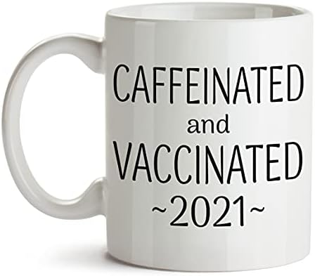 POCSTAR Design cafeinado e vacinado 2021 caneca para amante de café, caneca de vacina engraçada