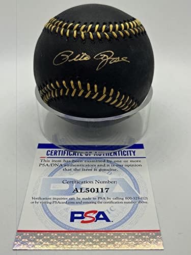Pete Rose assinou autógrafo MLB Black & Gold Lace Baseball PSA DNA *17 - Bolalls autografados