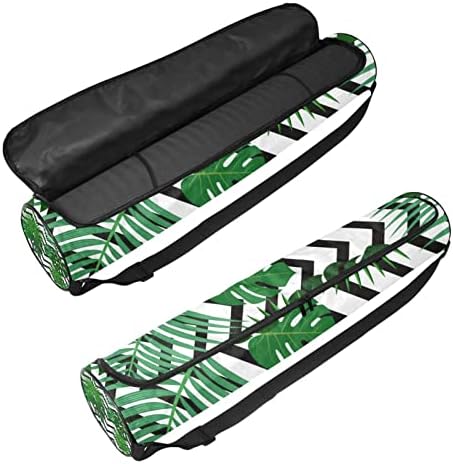Folhas de palmeira tropical da selva exótica com preto branco zig zag ioga saco de transportador com alça de ombro de ioga bolsa