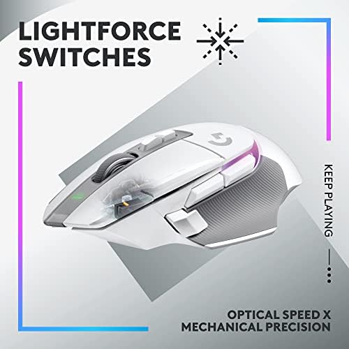 Logitech G502 x Plus Mouse óptico sem fio LightSpeed, interruptores híbridos da força de luz, LightSync RGB, sensor