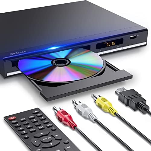 DVD Player, HDMI DVD Players para TV com entrada de microfone e USB, todos os players de disco livre de região, suporte NTSC/PAL System HD 1080p com cabo HDMI e AV e controle remoto