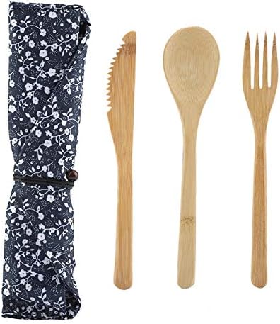 Kit de utensílios de mesa de bambu, faca de estilo japonês & Fork & Spoon Conjunto de utensílios de utensílios de talheres degradáveis ​​conjunto de talheres de talheres