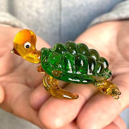 Jinshiy sopro de vidro de vidro de vidro figura de tartaruga artesanal Cristal de animais fofo artesanato tanque de peixe usando miniaturas decoração de miniaturas